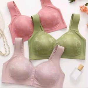 3pice New Wireless Vest-Style Plus Size Sports Bra for Elderly Women Front Closure Wide Straps Solid Pattern Logo Cup Cross-Border